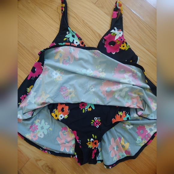 NWOT Anne Cole Black / Multi Floral Island Bloom Plunge Swim Dress – Size 12 - Picture 6 of 8